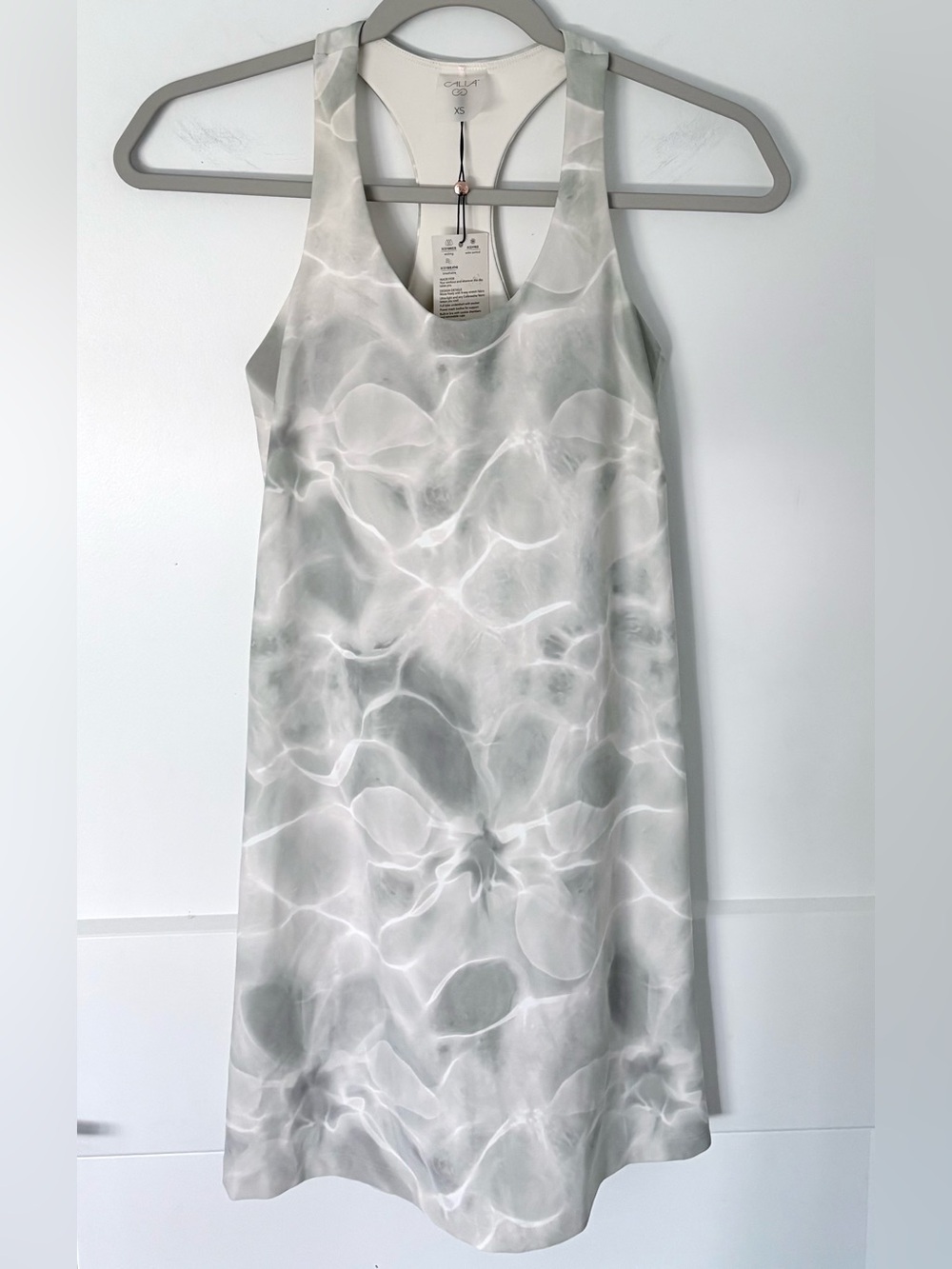 CALIA Energize Exercise Dress - Built In Shorts & Bra In Aquatic Neutral Marble